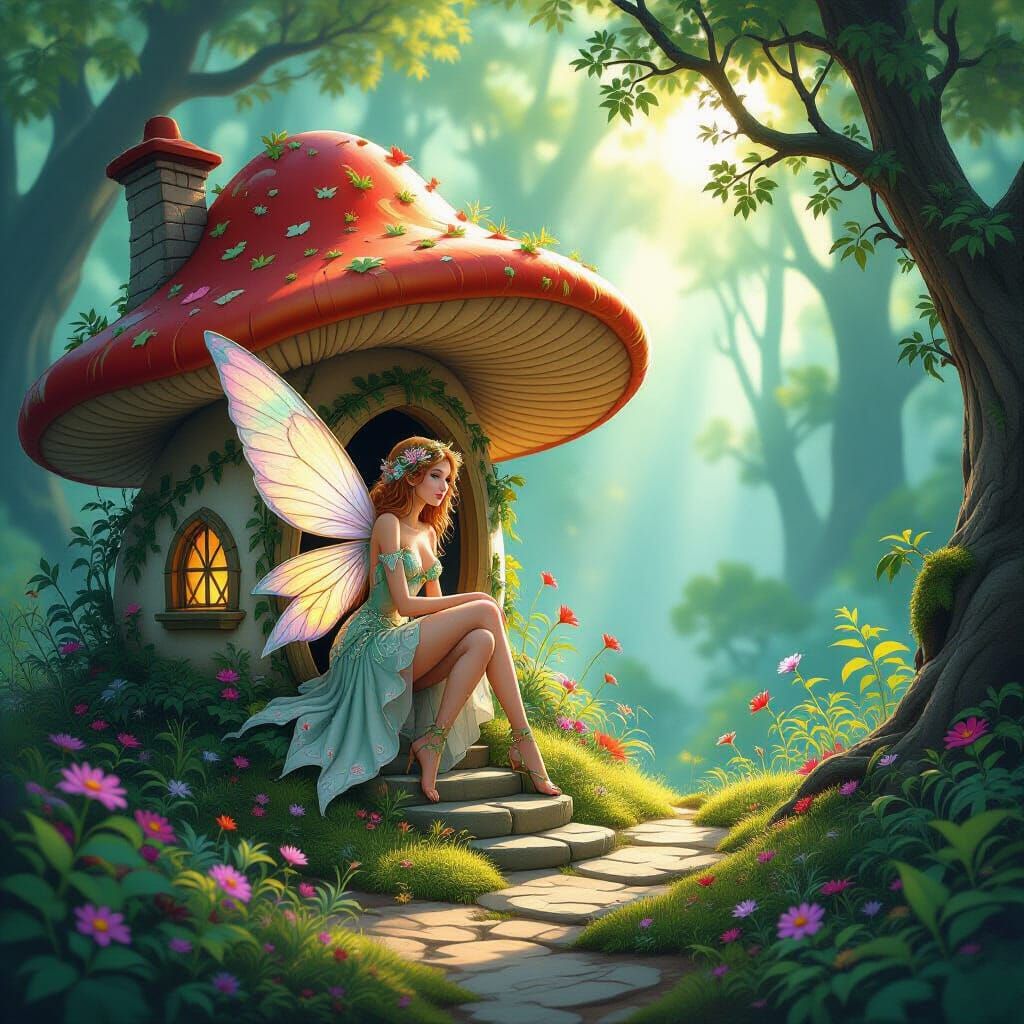 Enchanted Fairy Mushroom House in Mystical Forest