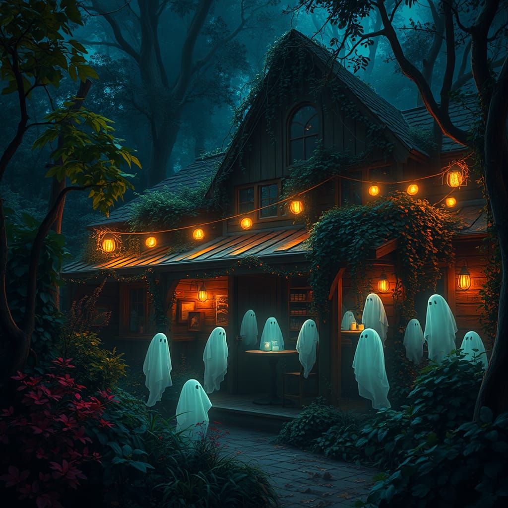 Ethereal Ghost Party in Abandoned Coffee Shop