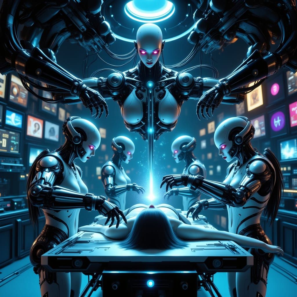 Futuristic Operating Room with Robotic Surgeon