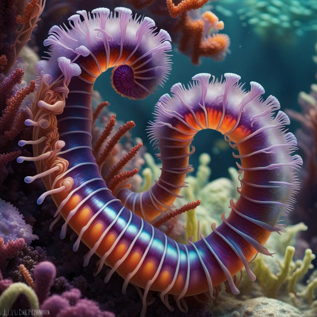 Hyperrealistic Underwater Worms in a Maximalist Style