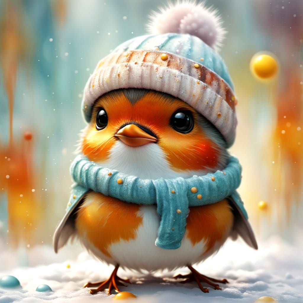 Cute Robin Character with Bobble Hat