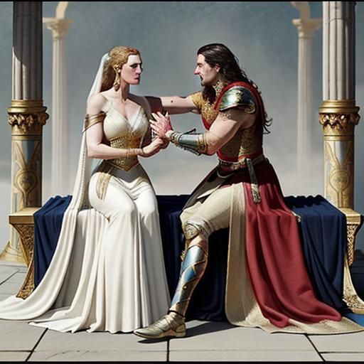 Hippolyta, I wooed thee with my sword
And won thy love doing thee injuries.
But I will wed thee in another key,
With pom...