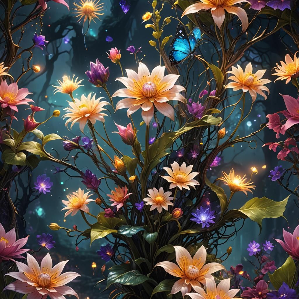 Magical Glowing Flower in Fantasy Art Style