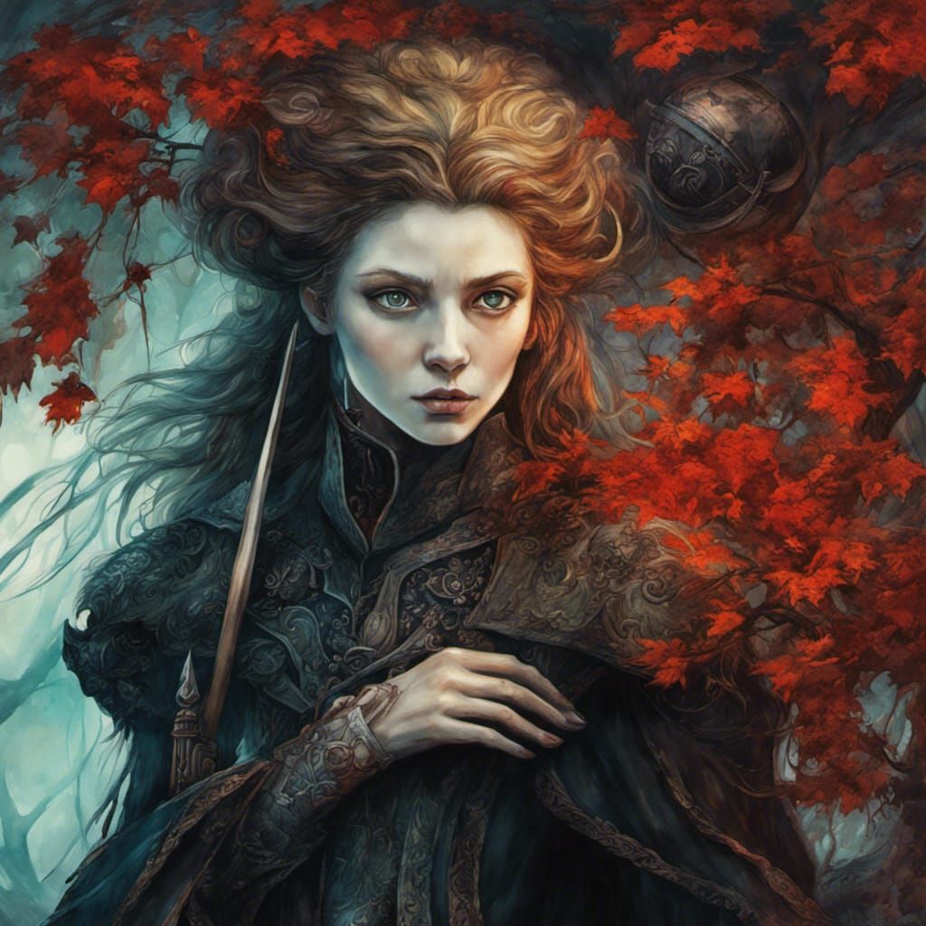 Beautiful Necromancer in Detailed Watercolour Style