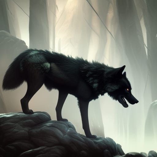 Fantastical Black Wolf Matte Painting