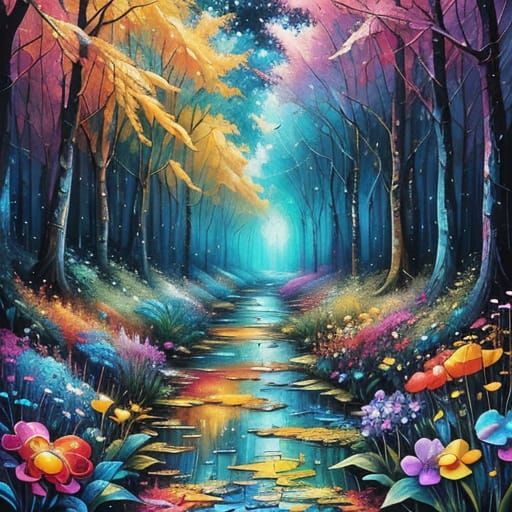 Enchanted Overgrown Forest in Impressionist Style