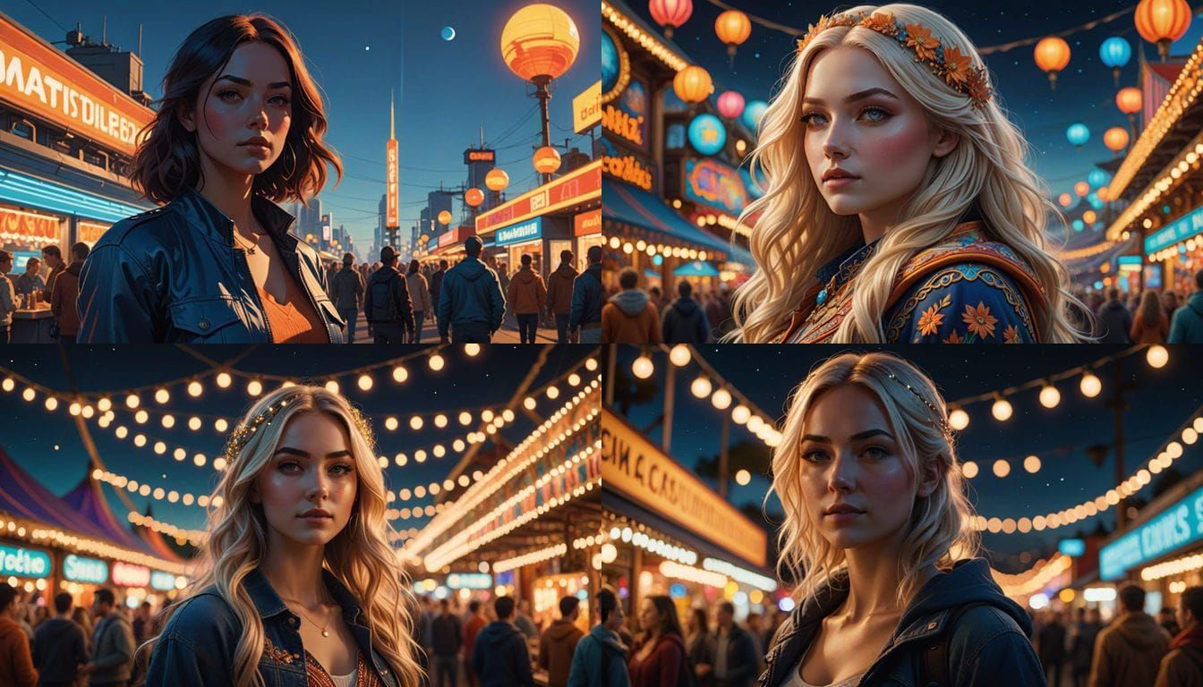 Confident Young Woman at a Vibrant Fair