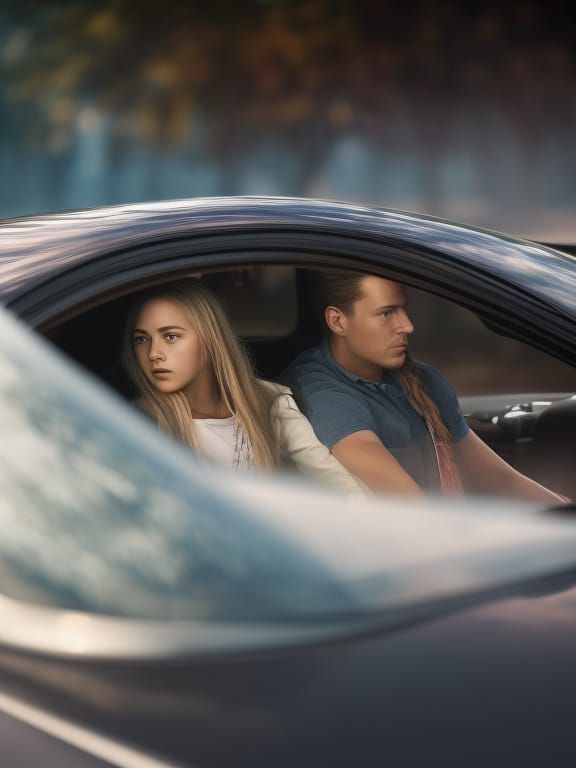 Teenage Girl's First Driving Lesson, Hyperrealistic Art