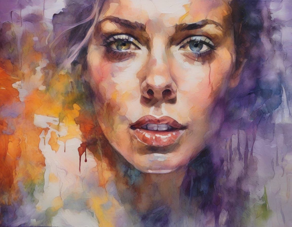 Dramatic Portrait of Unbridled Emotions in Neo-Expressionist...