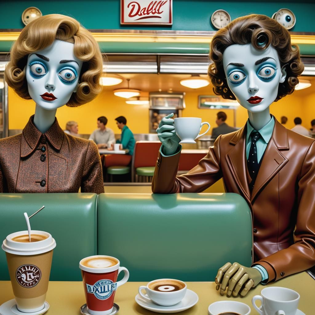Surreal Mannequins in a Diner, Surrealist Style