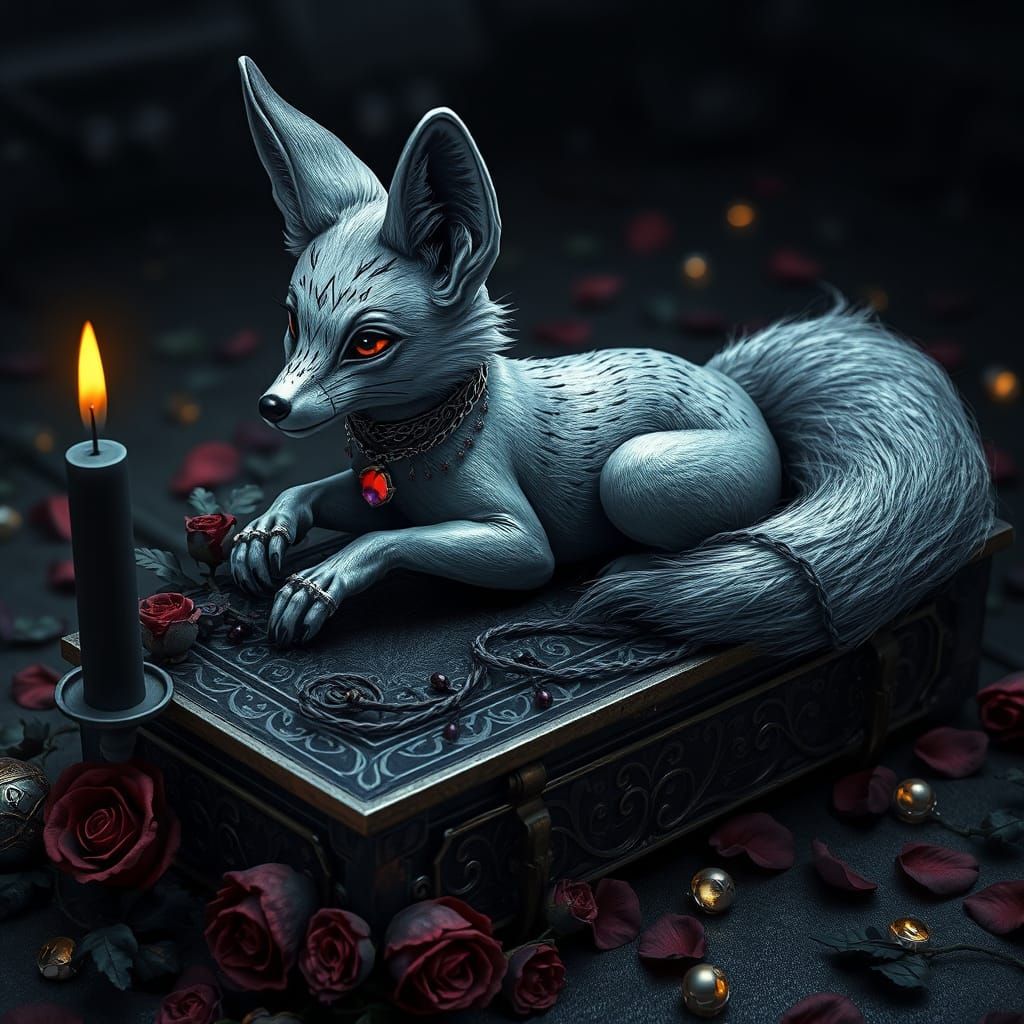 Elegant Gothic Fox with Whimsical Jewelry