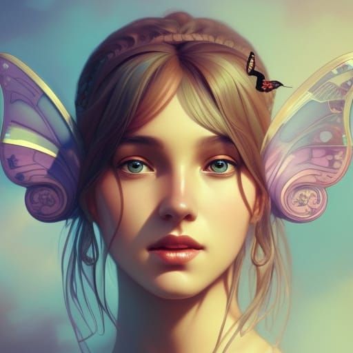 Butterfly Goddess Portrait in Art Nouveau Style