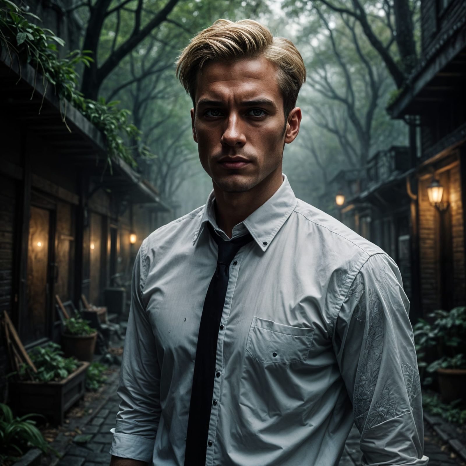 Hyperrealistic Portrait of a Blond Man in Moody Light