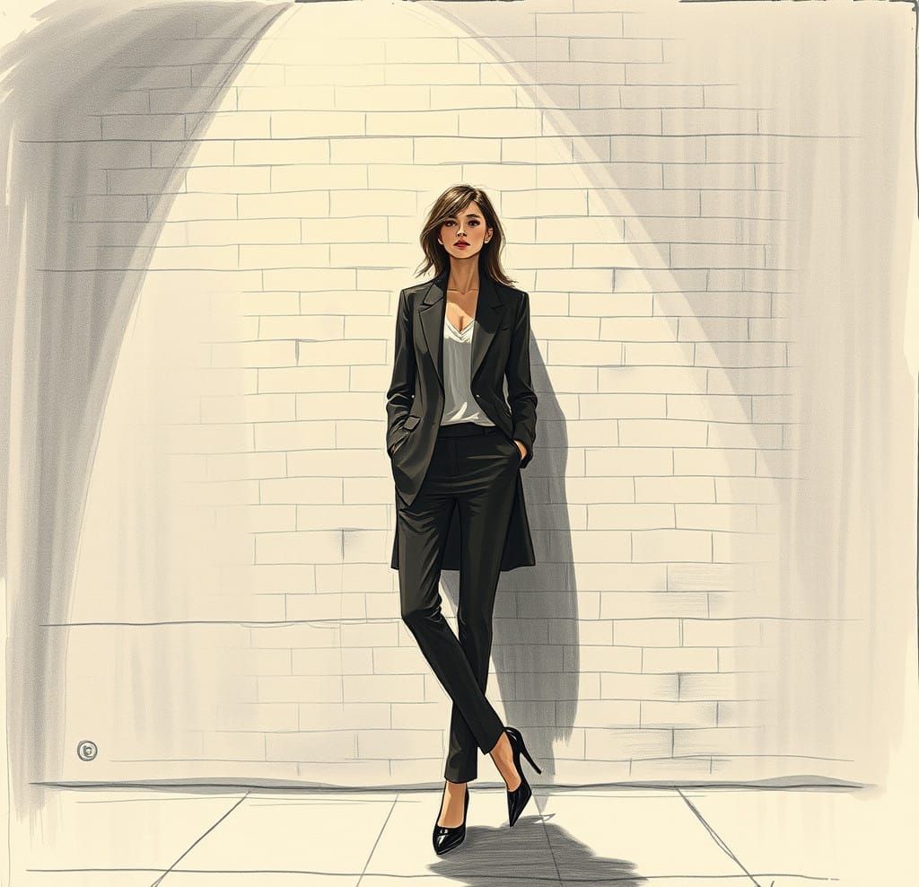 a slender woman leaning casually against a wall...