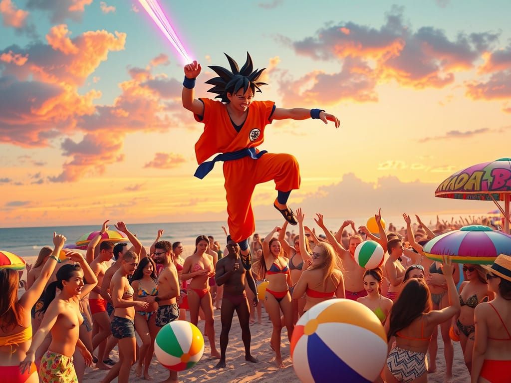 Goku Soars Above Vibrant Beach Party in Stunning Canadian Su...