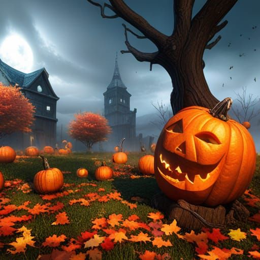 Autumn Scene with Cat in Dark Fantasy Style