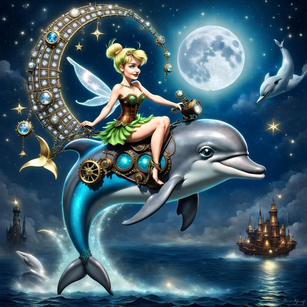 Steampunk Tinkerbell on Dolphin Journey to Diamond Moon