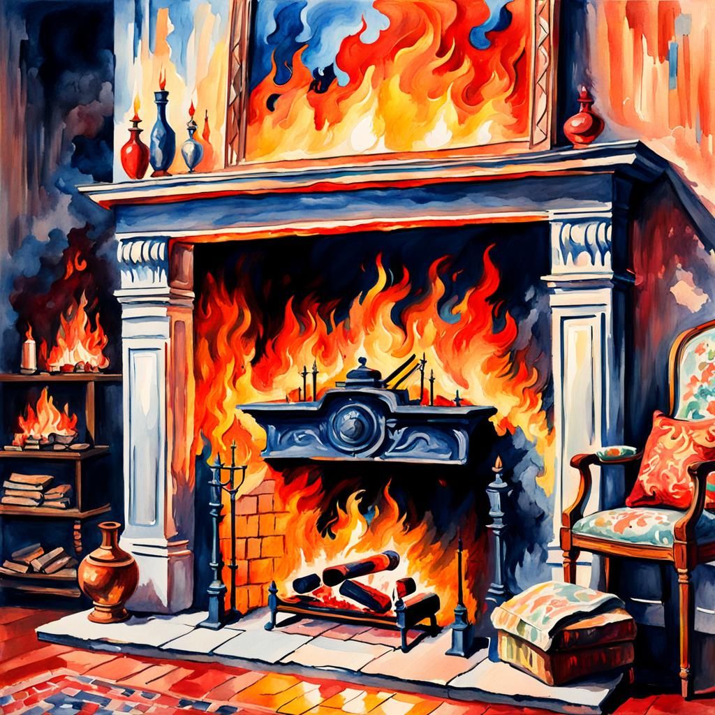 Impressionist Fireplace in Gouache Style
