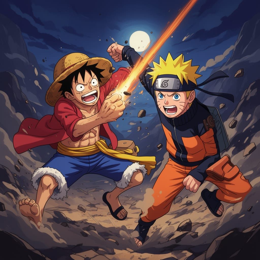 Luffy Fights Naruto: Dynamic Manga Scan Art