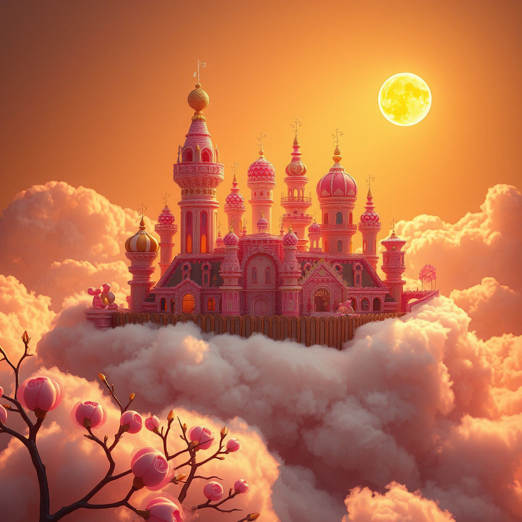 Candy Cityscape on Cotton Cloud in Fantasy Style