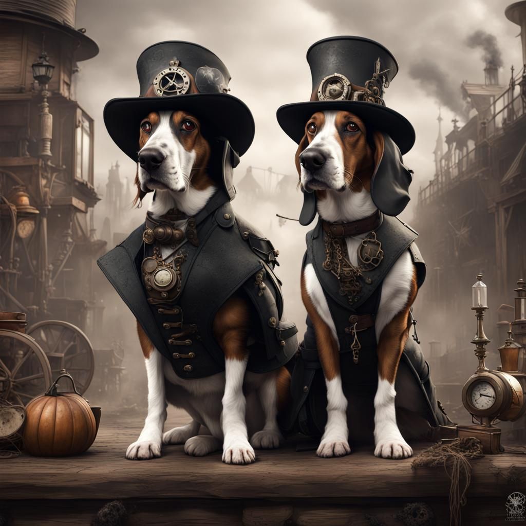Steampunk Basset Hound Witch in Old West Style
