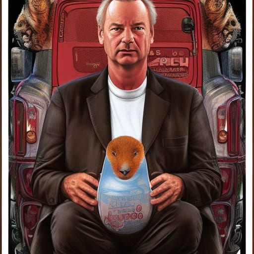 Bill Murray and Groundhog in Red Van Portrait