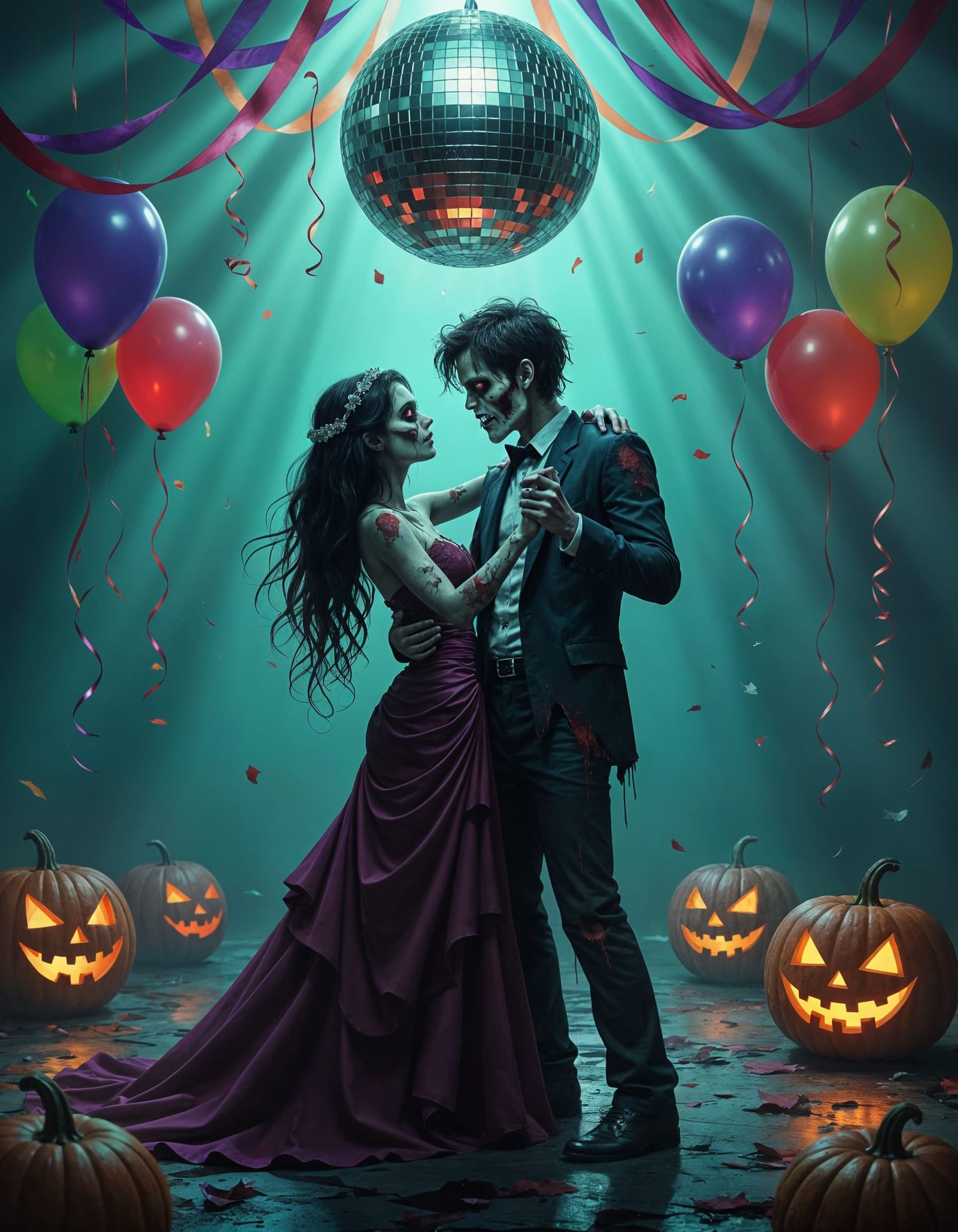 Zombie Prom Night: Eerie Halloween Dance Beneath Disco Ball