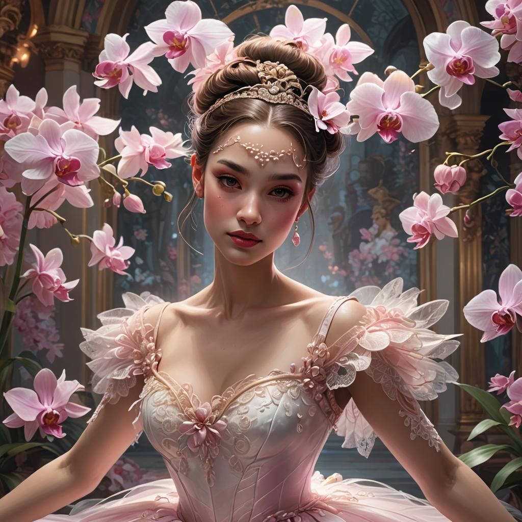 Elegant Ballerina in Masquerade with White Orchids