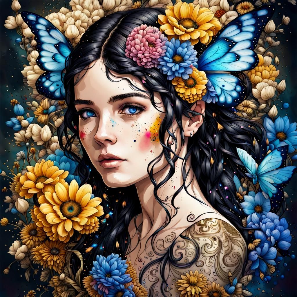 Ink Splatter Portrait of a Fairy Queen