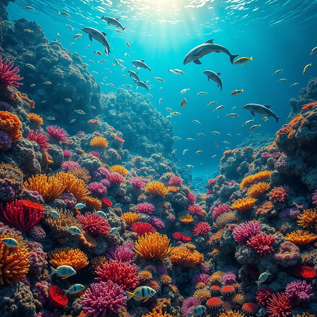 Vibrant Coral Reef Teeming with Sea Life in Photorealistic D...