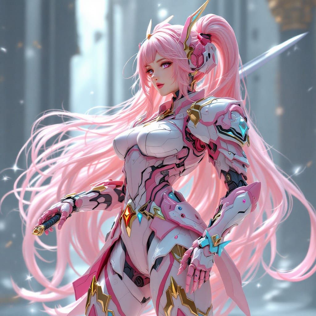 Mecha Girl with Pink Hair in 3D Anime Style