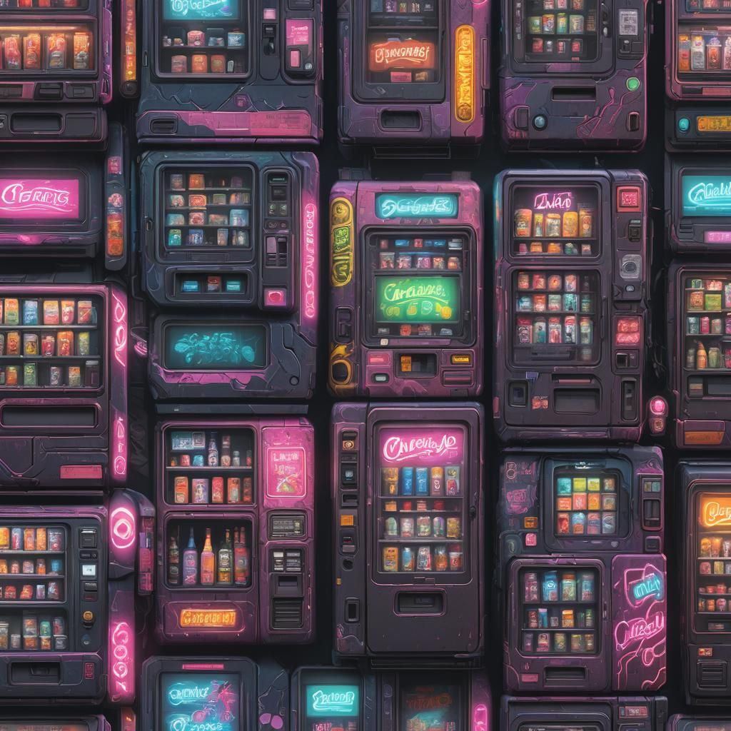 Cyberpunk Vending Machine in Tulle: Detailed Matte Painting