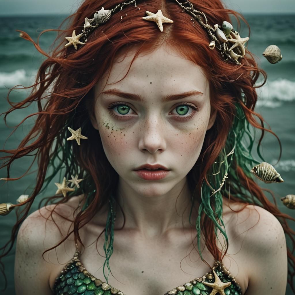 Enchanting Red-Haired Mermaid Portrait