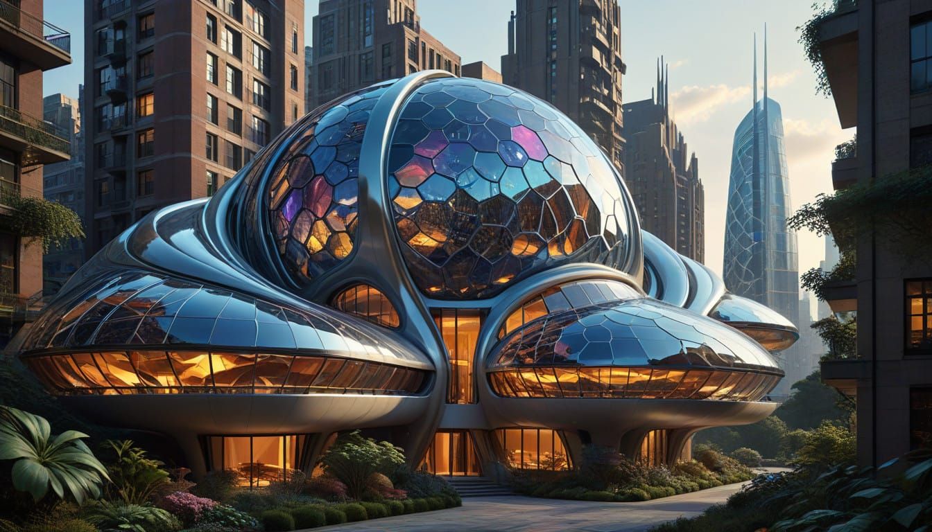 Golden Honeycomb Metropolis with Lush Garden