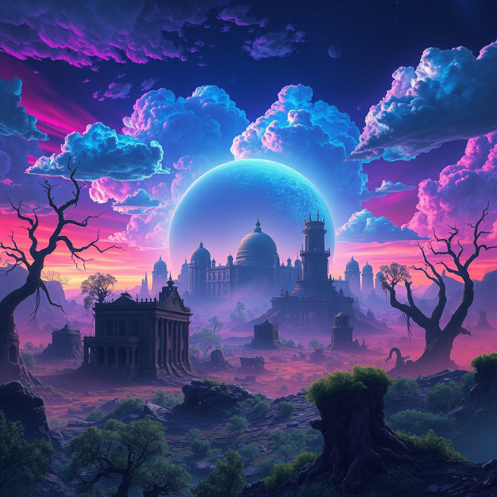 Ancient, Alien World Planet X in Dystopian Landscape