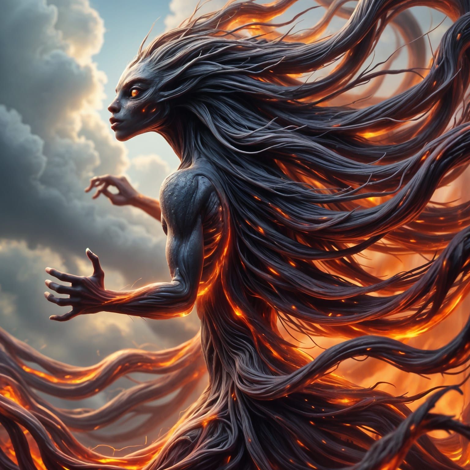 Vibrant Lava Alien Female in Hyper Photorealism