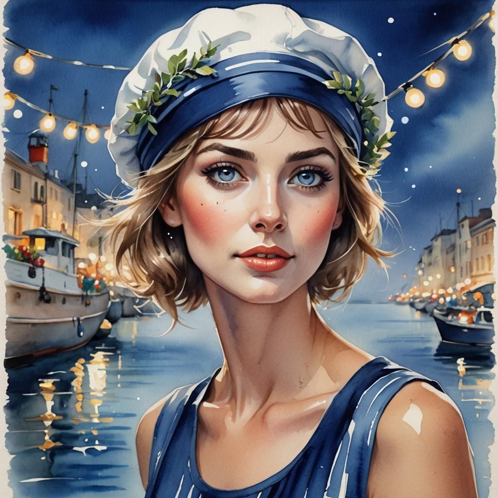 Nautical Woman in Watercolor Style