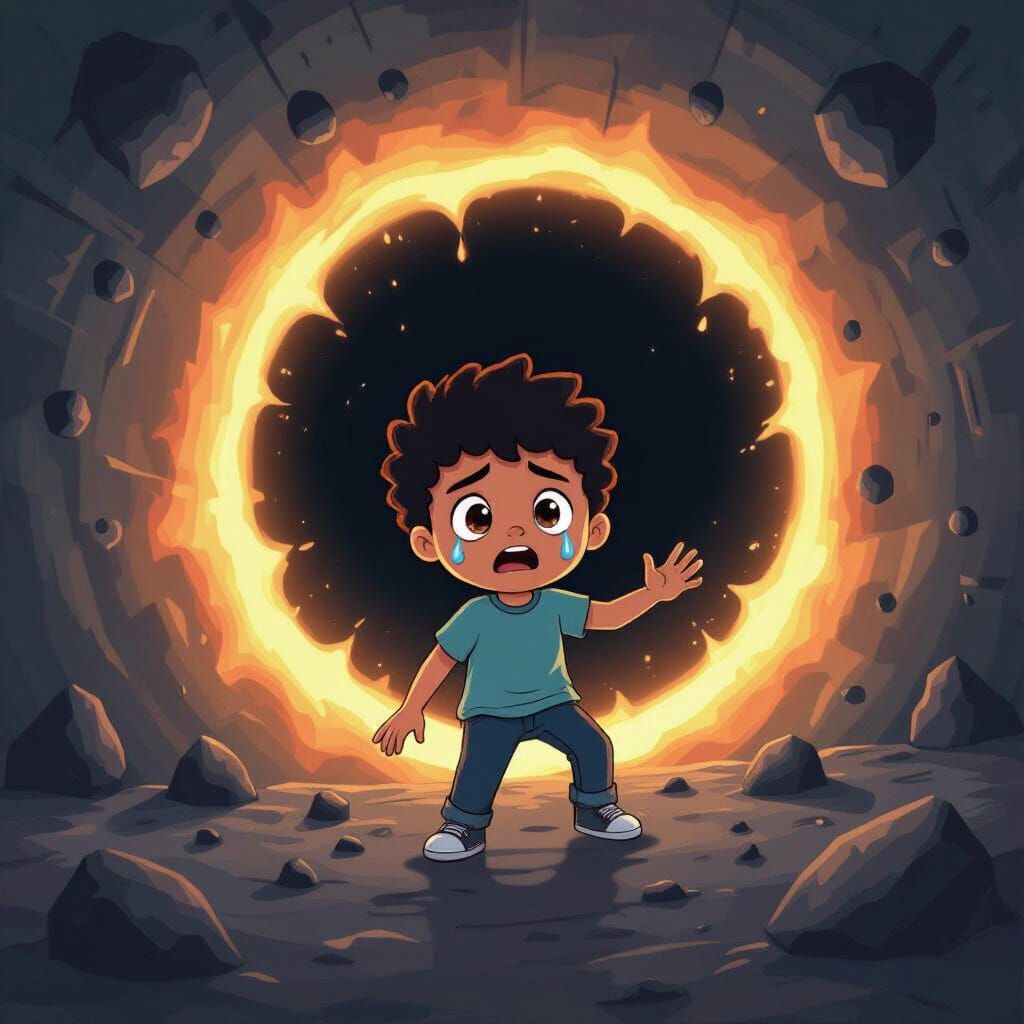 Cartoon Character Falling Into Black Hole