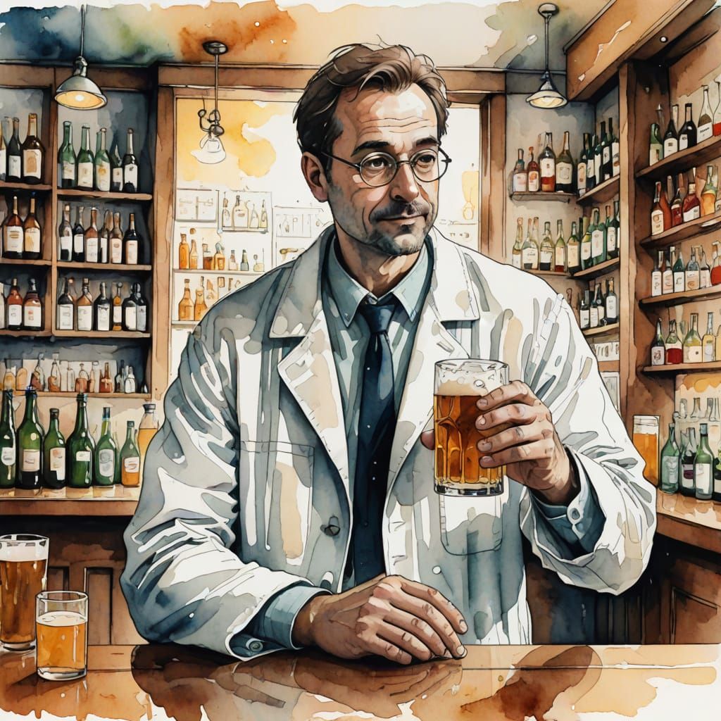 Chemist Enjoys Beer in Minimalist Bar Scene