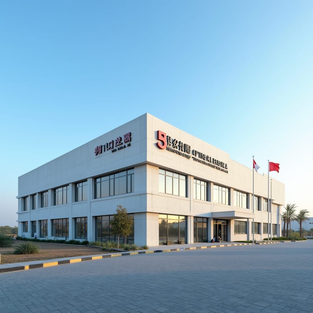 Modern Factory Building in Egypt with Flags