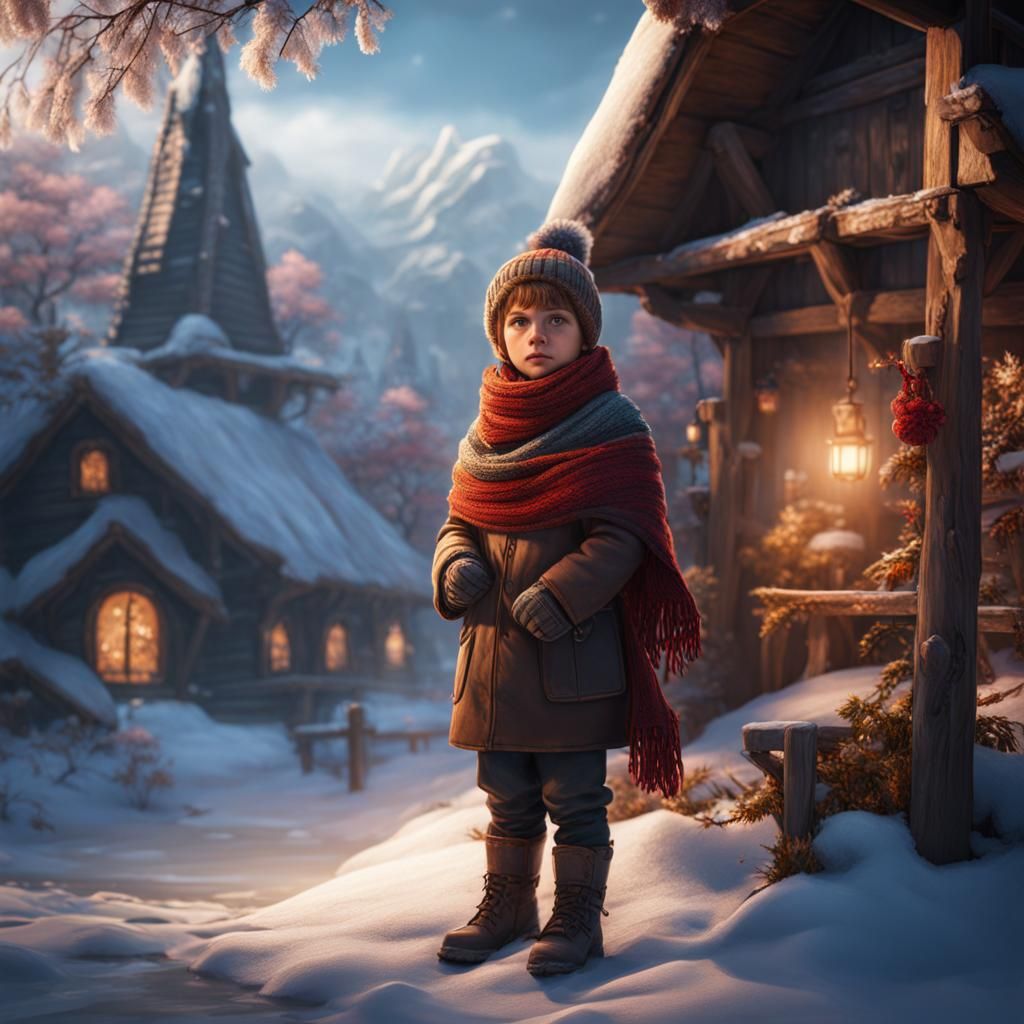Child in Winter Scarf: Detailed Fantasy Art