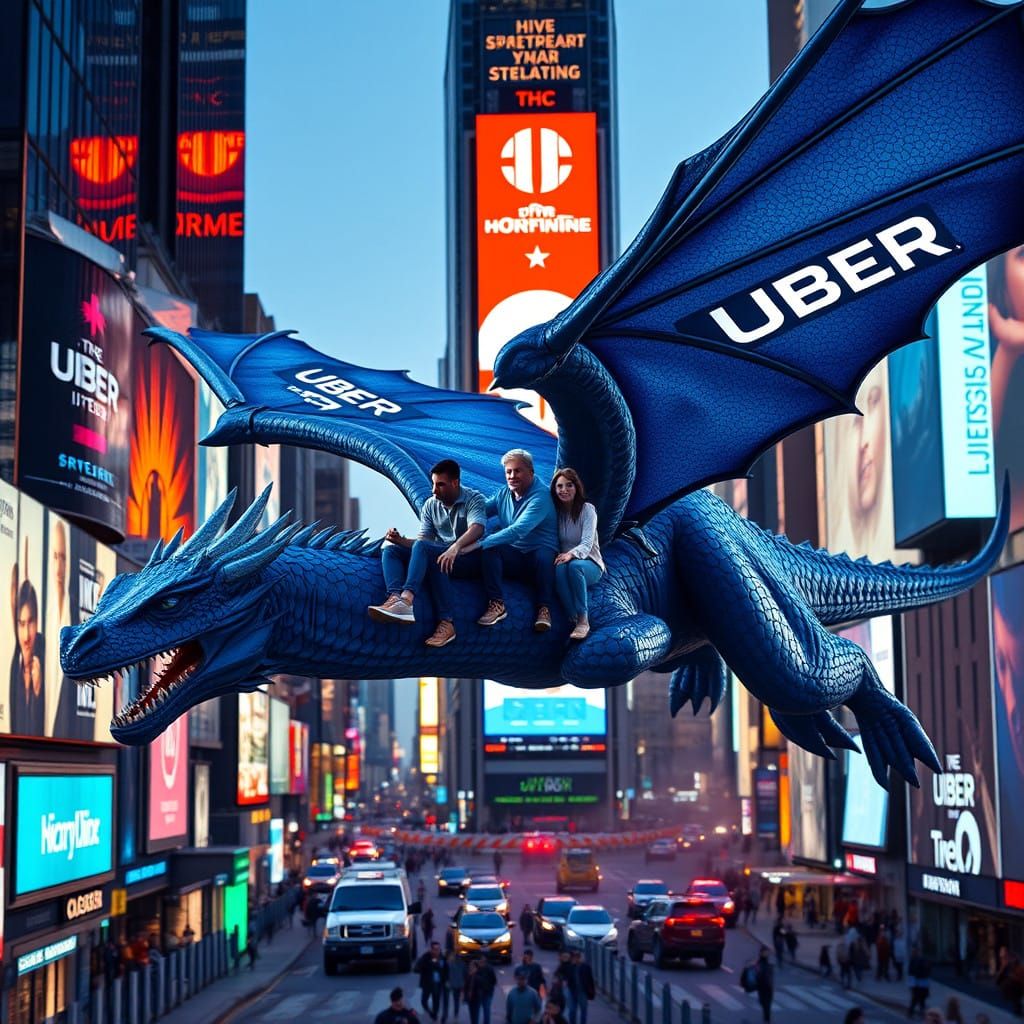 Majestic UBER Dragon Soars Over Times Square