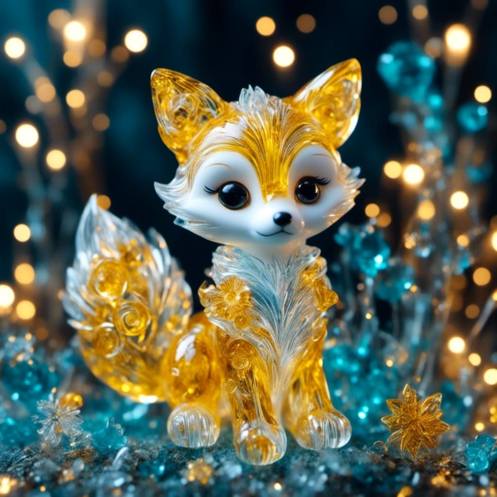 Cyberpunk Chibi Fox with Yellow Eyes