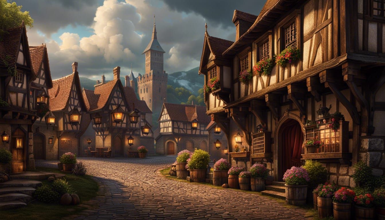Medieval Tavern at Sunset: Digital Matte Painting