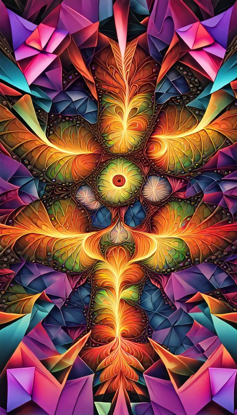 Complex Fractal Design in Cubist Psychedelic Art