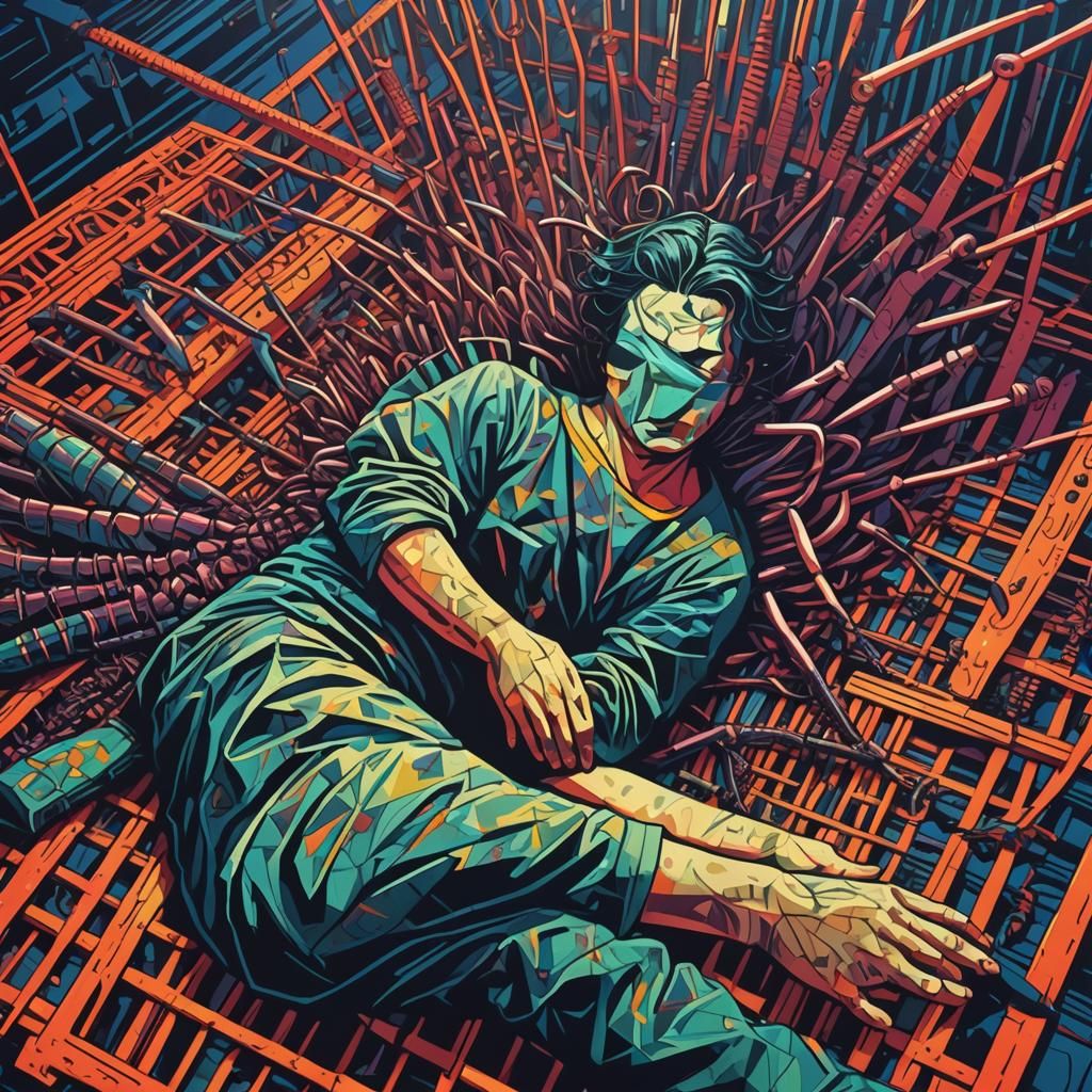 Person on Bed of Nails in Pop Art Style