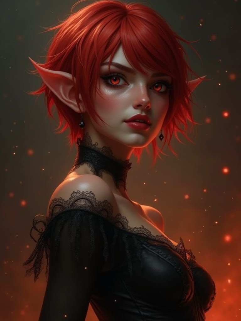 Fiery Youthful Demoness in Dark Ambiance