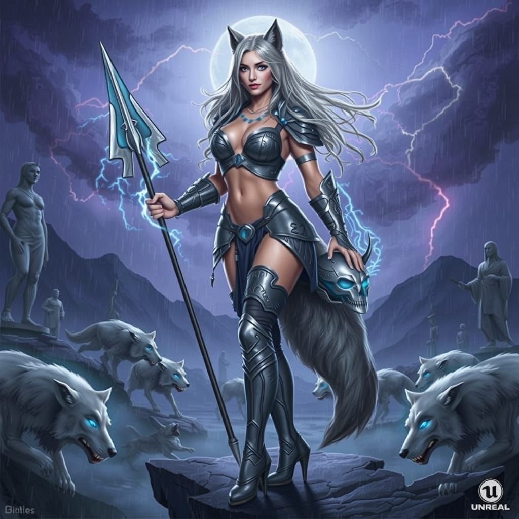 Alluring Wolf Valkyrie on Stormy Cliff in 8K
