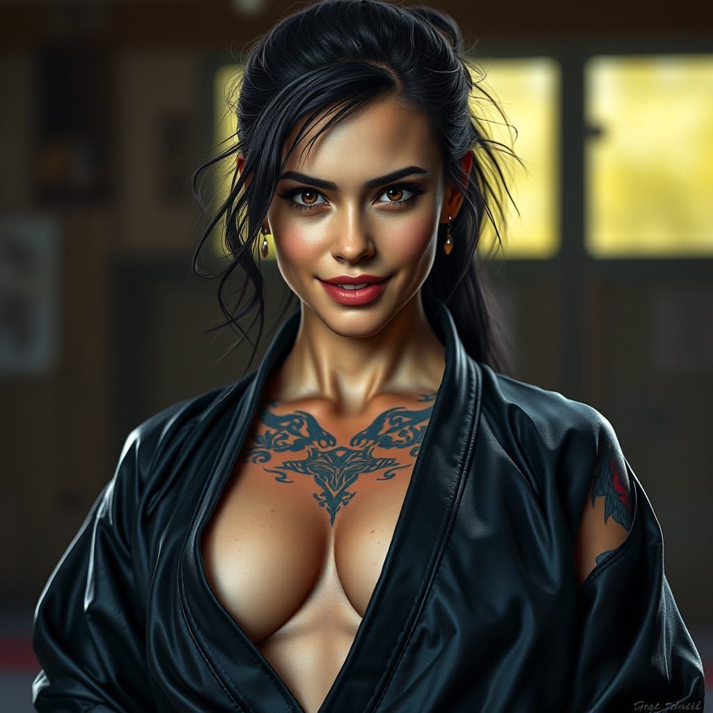 Confident Karate Master Portrait in Hyperrealistic Digital A...