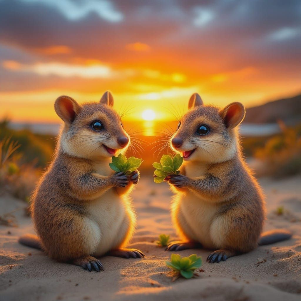 Friendly Quokkas Enjoy Sunset at Pinky Beach